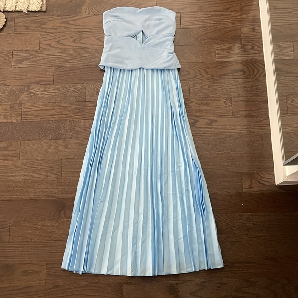 Strapless Pleated Dress in Powder Blue